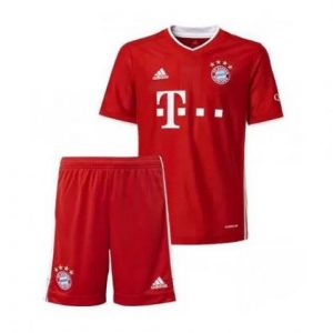 FC Bayern Mnichov Dětské Domácí Fotbalové Dresy Komplet 2020 21 - Krátký Rukáv(Zahrnuje šortky)